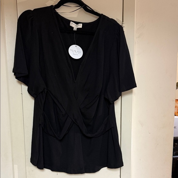 Skies Are Blue Tops - Skies Are Blue Black Wrap Blouse